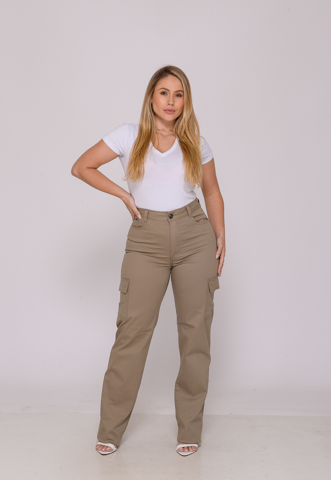 Calça Cargo Feminina 7948 Bege Escuro