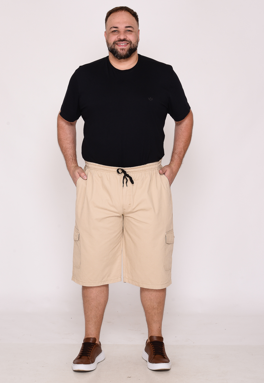 Bermuda Macaw 7784 Creme Elástico Plus Size Sarja