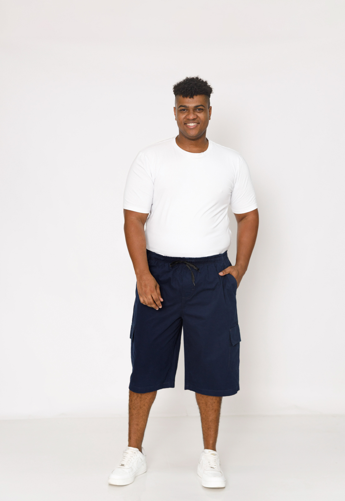 Bermuda Macaw 7976 Azul Marinho Elástico Plus Size Sarja