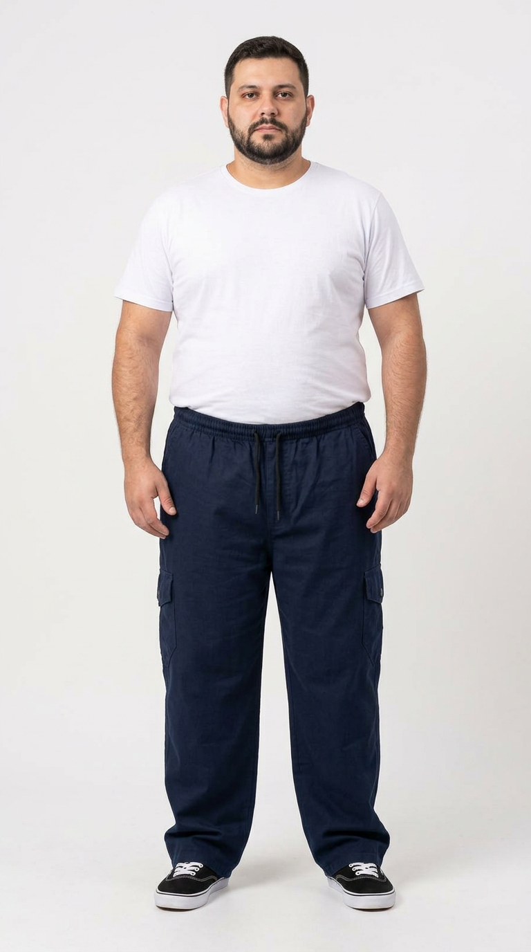 Calça Macaw 7806 Azul Marinho Plus Size Sarja