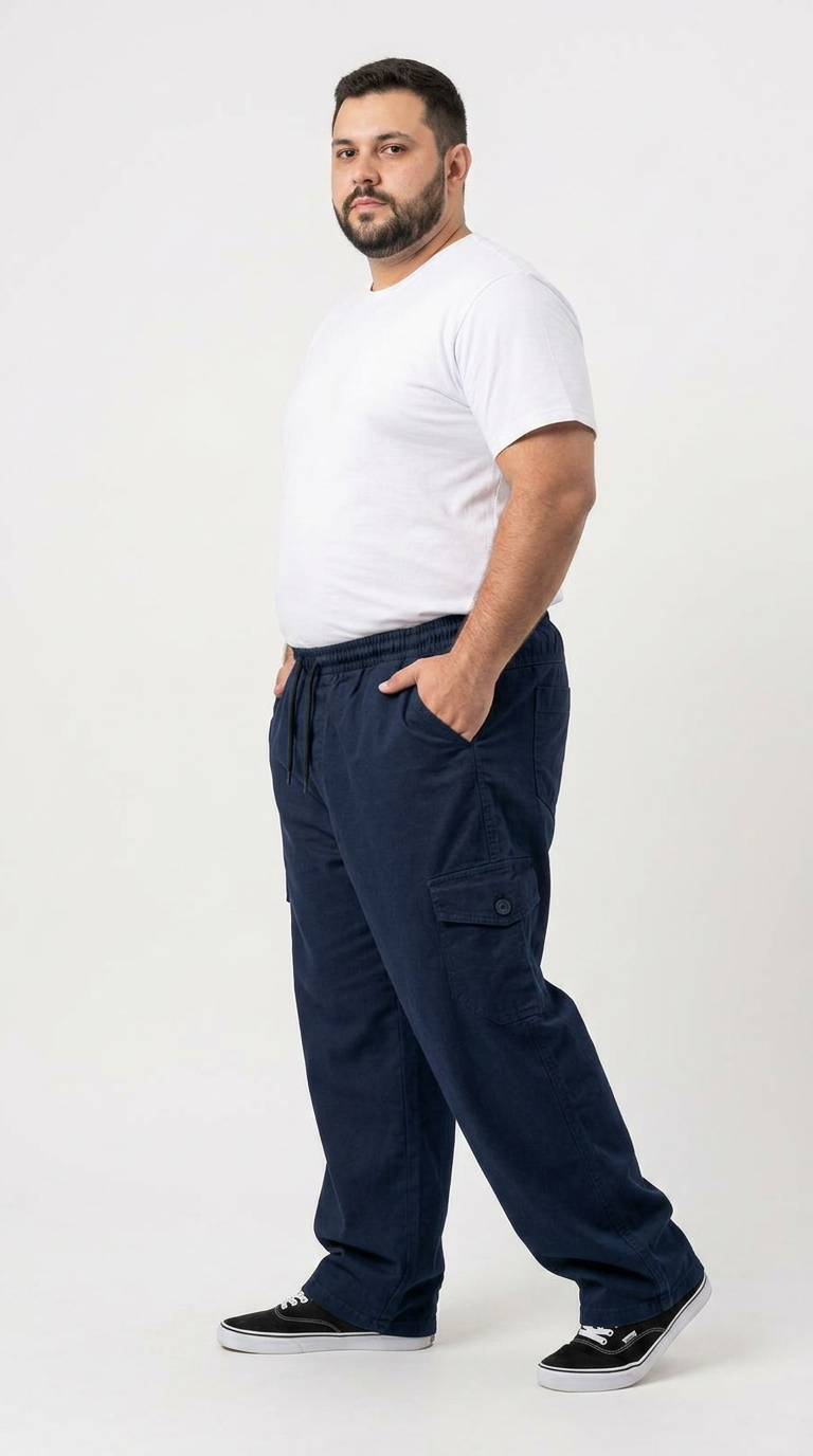Calça Macaw 7806 Azul Marinho Plus Size Sarja - Imagem 4