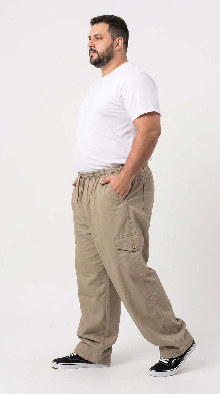 Calça Macaw 7806 Bege Escuro Plus Size Sarja - Imagem 3