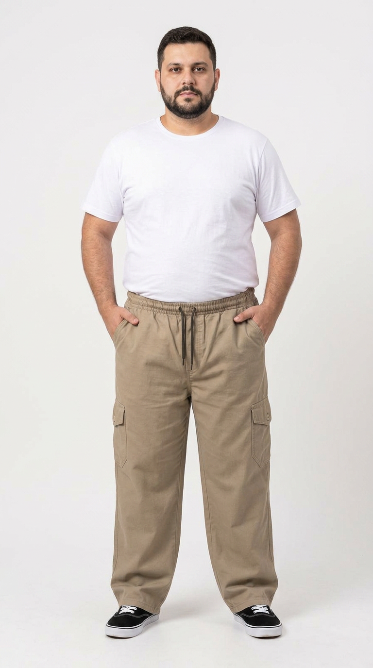 Calça Macaw 7806 Bege Escuro Plus Size Sarja