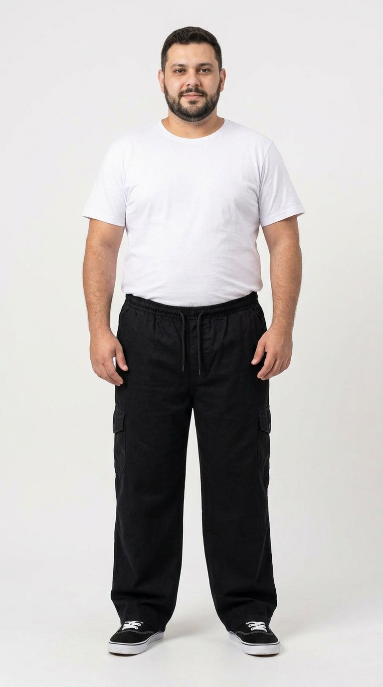 Calça Macaw 7806 Preto Plus Size Sarja