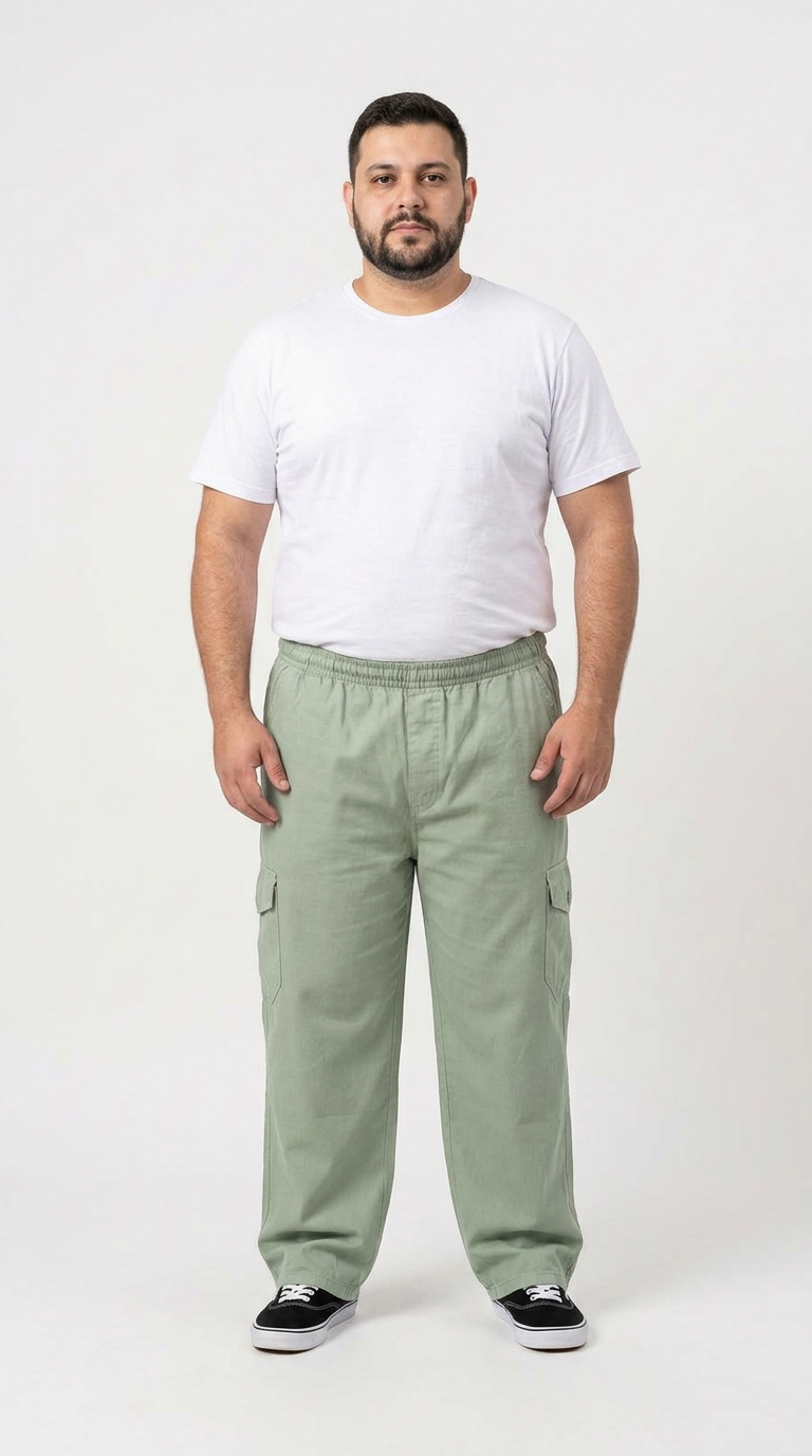 Calça Macaw 7806 Verde Claro Plus Size Sarja - Imagem 2