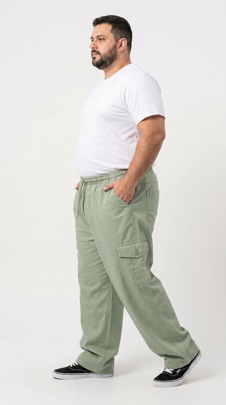 Calça Macaw 7806 Verde Claro Plus Size Sarja - Imagem 3