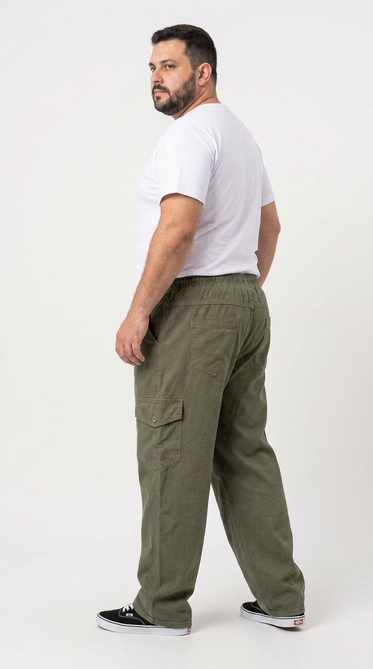Calça Macaw 7806 Verde Musgo Plus Size Sarja - Imagem 4