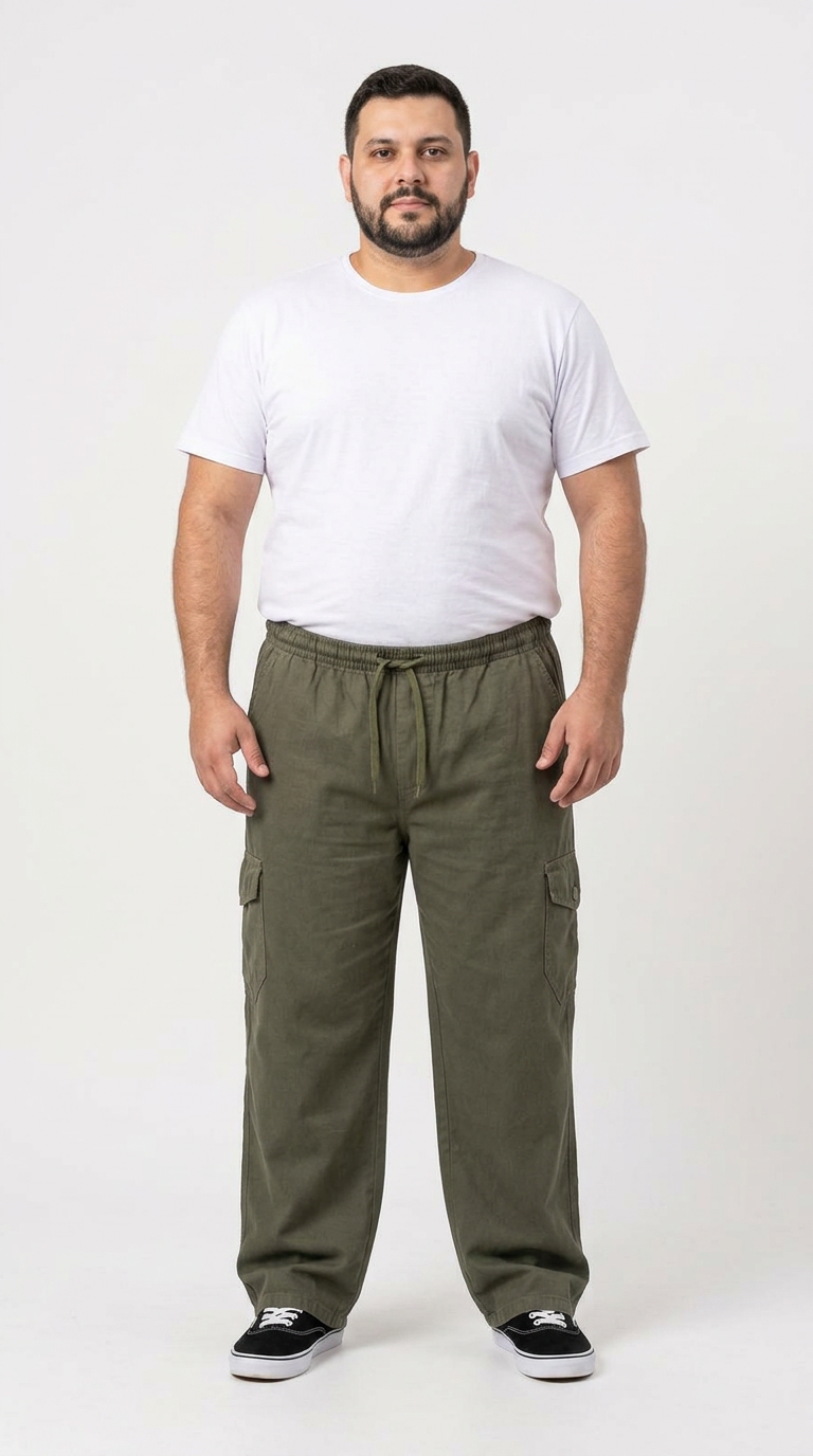 Calça Macaw 7806 Verde Musgo Plus Size Sarja