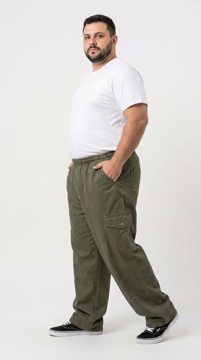 Calça Macaw 7806 Verde Musgo Plus Size Sarja - Imagem 3